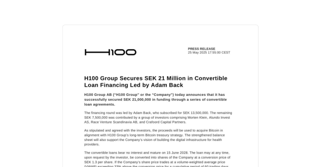 Teknologi Kesehatan Swedia Kantongi US$2 Juta untuk Tambah Bitcoin