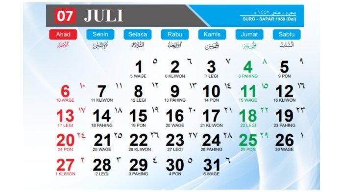 Kalender Jawa Juli 2025, Bulan Suro-Sapar Lengkap dengan Wetonnya
